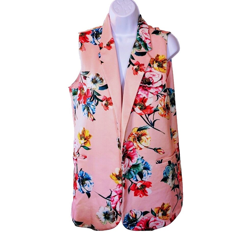 ANOTHER STORY sleeveless cardigan vest Sz XL pink FLORAL OFFICE BOHO A REAL GEM
